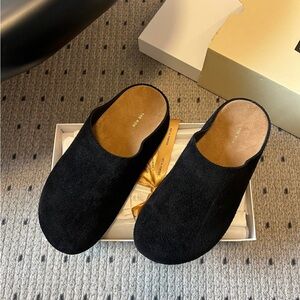The Row Black Suede Mules